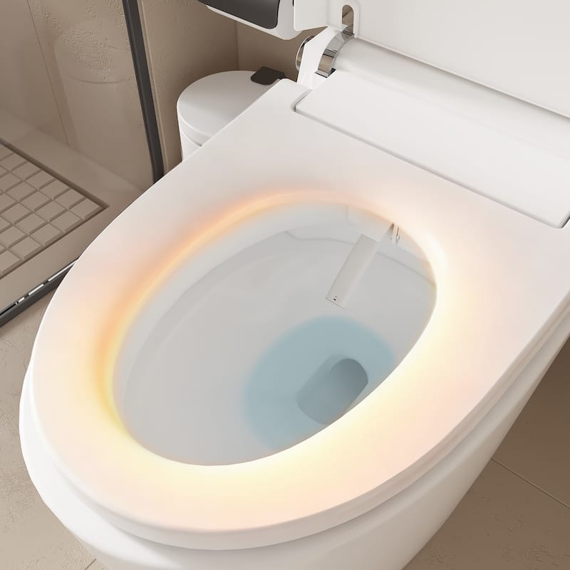 Smart Toilet with Heated Seat, Warm Air Dry, Foot Flush, Bidet Washing Night Light, Built-in Water Tank Electronic