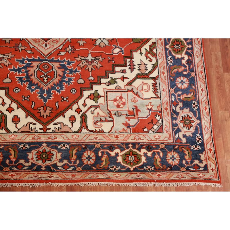 Hand Knotted Oriental 100% Wool Carpet Traditional Medallion Oranges & Rust Heriz (serapi) Area Rug - 11' 10'' X 9' 0''