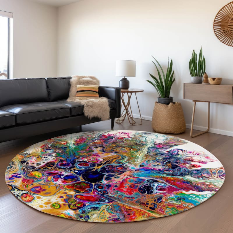 Premium Washable Super Soft Abstract Contemporary Mayfield Rug - Multi - 8' x 8' - Round