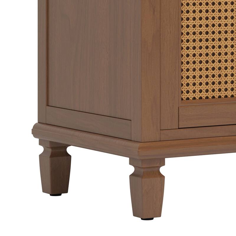 36 Inch Rattan Bathroom Vanity with Ceramic Sink,Modern Design with 2 Soft Close Doors and 3 Drawers