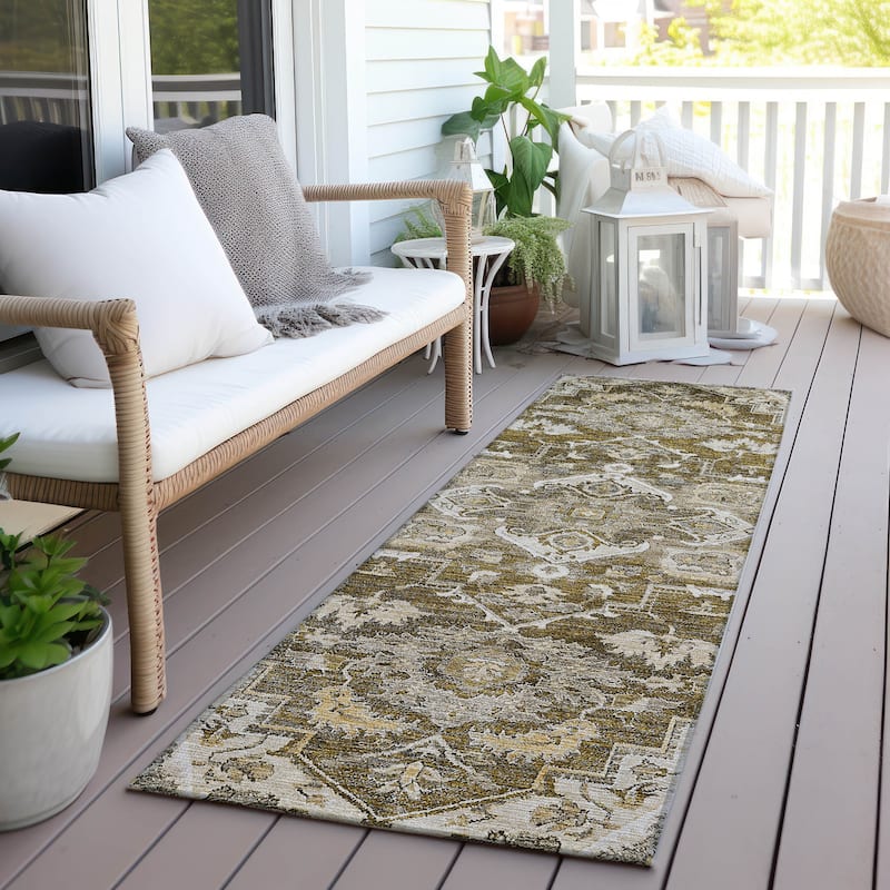 Machine Washable Indoor/ Outdoor Chantille Traditional Boho Rug - Brown - 2'3" x 7'6"