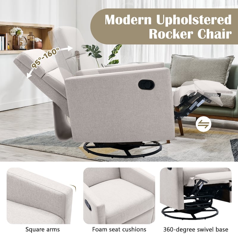 Modern Upholstered Rocker Nursery Chair Plush Seating Glider Swivel Recliner Chair,