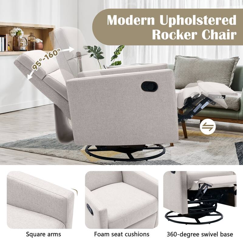 Swivel Gliders Chairs Upholstered Recliners Chair Modern Tilt Rocking Chair for Nursery Chairs with Adjustable Headrest Footrest