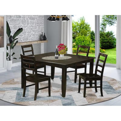 HomeStock 5-Piece Square Cappuccino Finish Solid Wood Top Dining Table with 4 Chairs