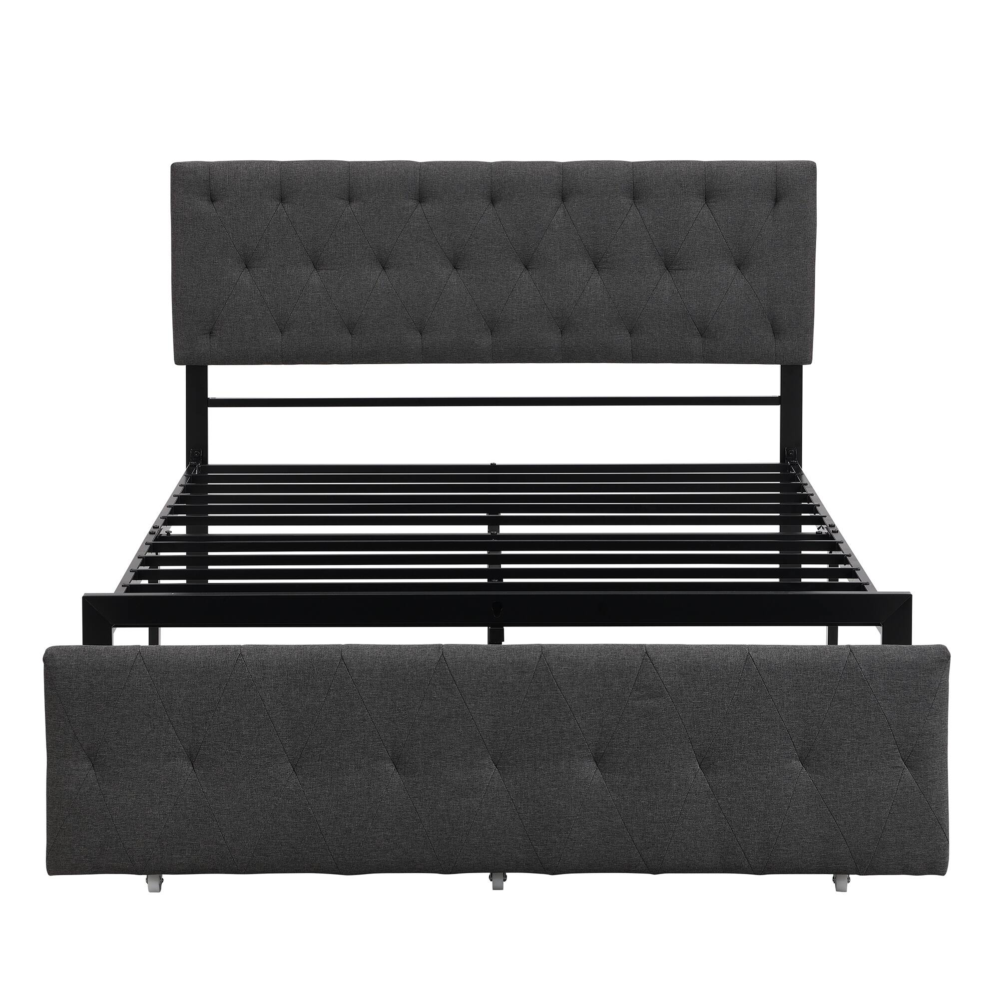 Full Size Storage Bed Metal Platform Bed with a Big Drawer Gray Bed