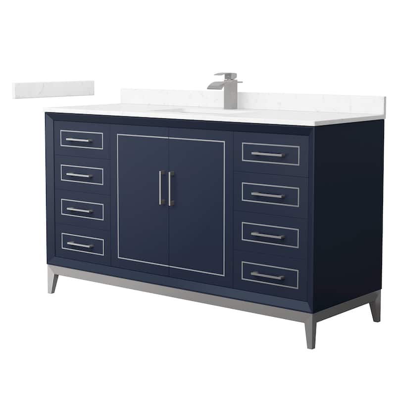 Wyndham Collection WCH515160S-VCA-UNSMXX Marlena 60" Free Standing - Dark Blue / Carrara Cultured Marble Top / Brushed - Painted