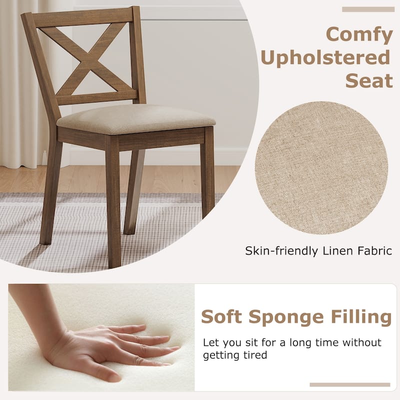 Set of 2 Oak Linen Upholstered Dining Chairs with Comfy Sponge Seat and Ergonomic Backrest - 18.5" x 22" x 31.5"