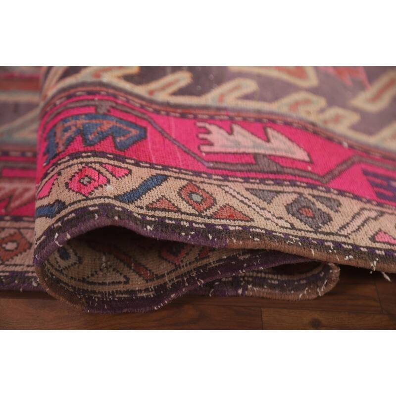 Hand Knotted Oriental 100% Wool Carpet Traditional Geometric Purples Meshkin Runner Rug - 10' 4'' X 4' 4''