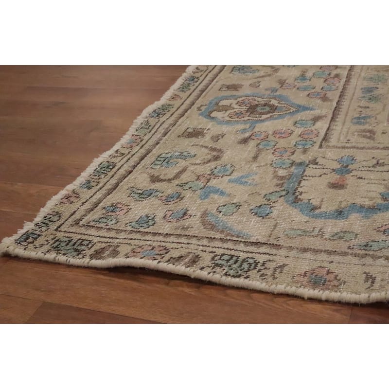 Hand Knotted Oriental 100% Wool Carpet Traditional Floral Beige & Ivories Tabriz Area Rug - 12' 10'' X 10' 2''
