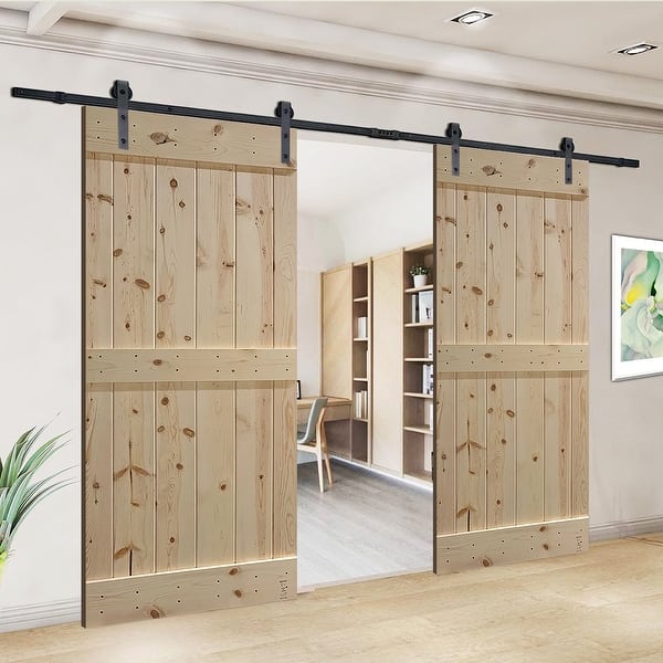 Assembled Unfinished Interior Sliding Double Barn Door With Installation Hardware Kit Overstock 32408202