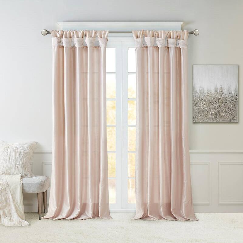 Twist Tab Lined Window Curtain Panel - Blush-2