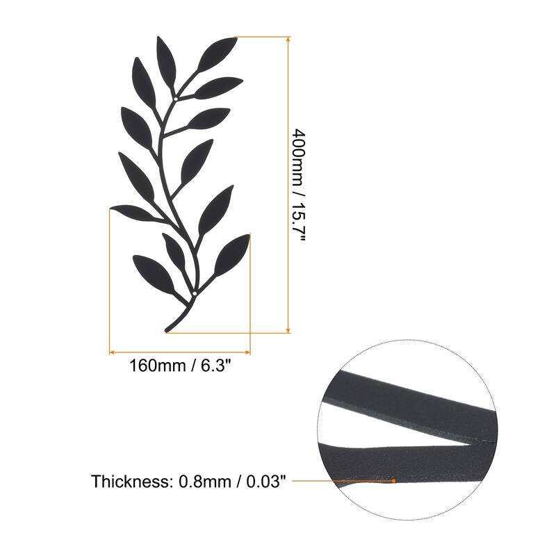 Metal Tree Leaf Wall Decor 2 Pack Vine Olive Leaf Wall Art Style 1 - Black