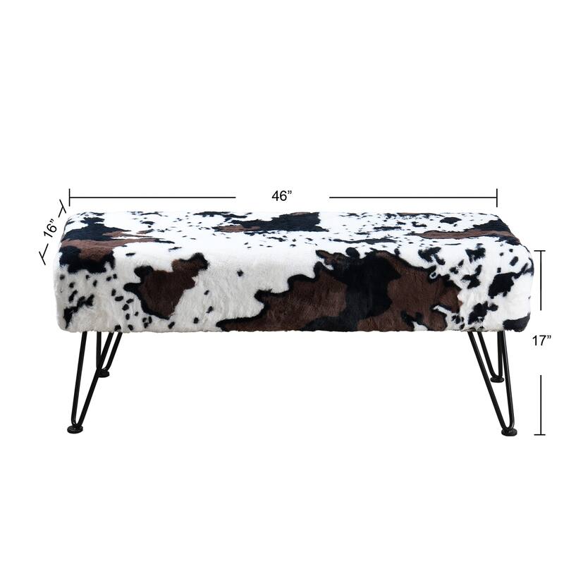 Home Soft Things Animal Pattern Ottoman Bench with Black Metal Legs