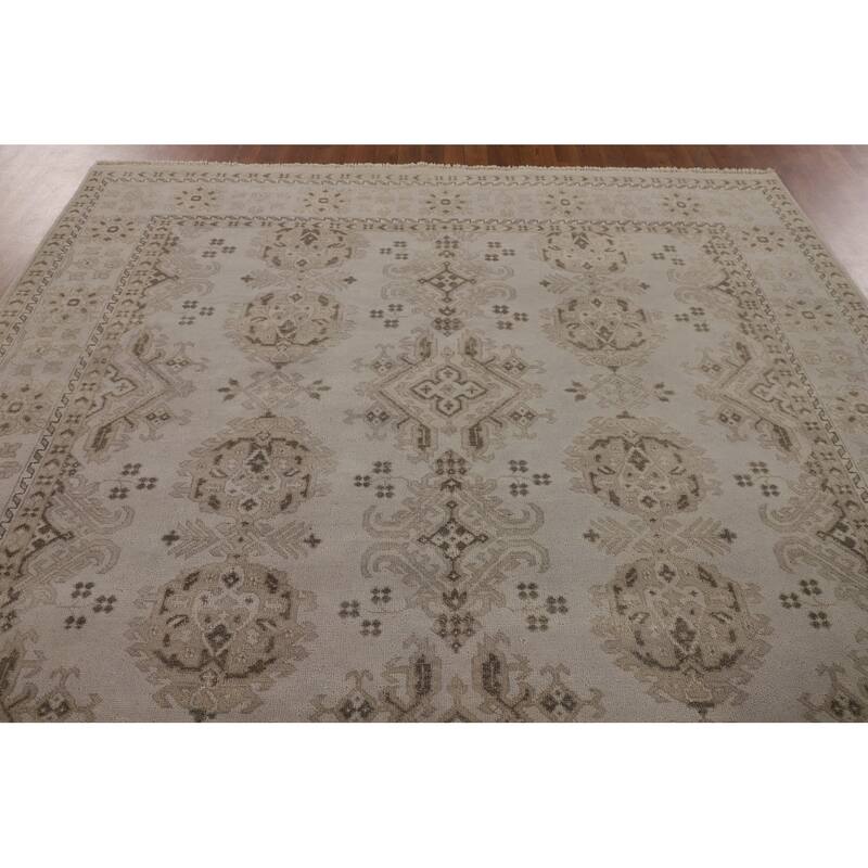 Geometric Oushak Indian Area Rug Handmade Wool Carpet - 7'11"x 9'9"