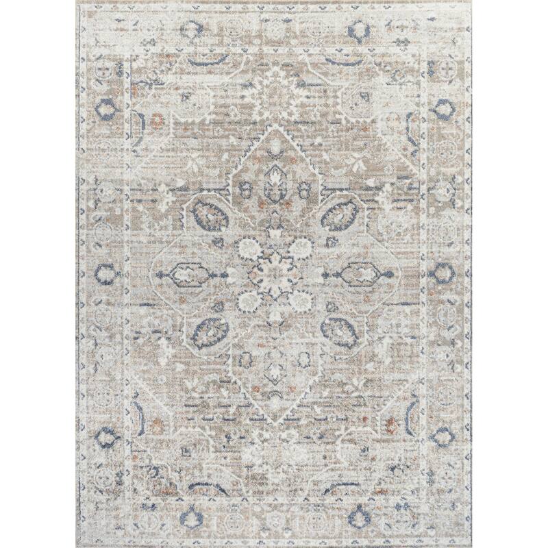 JONATHAN Y Shaemus Global Medallion Low-Pile Machine-Washable Area Rug - 3 X 5 - Light Gray/Brown
