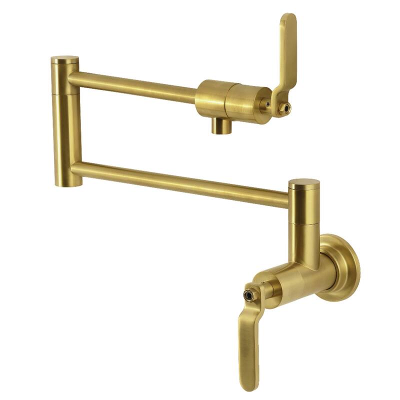 Whitaker Two-Handle 1-Hole Wall Mount Pot Filler Faucet - Brushed Brass