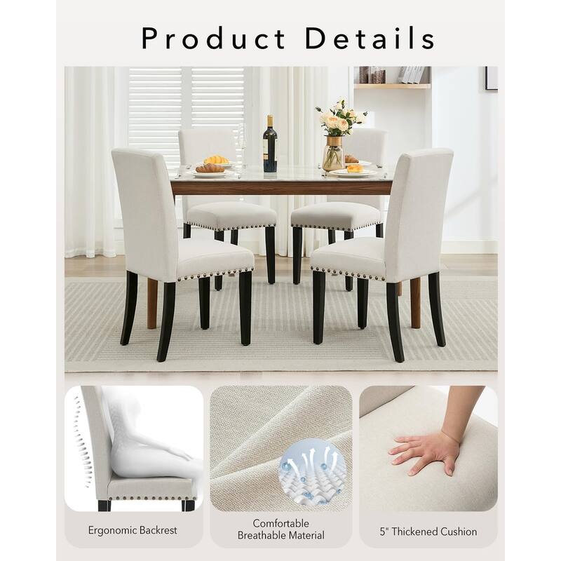 Modern Fabric Dining Chairs Set of 2 – Upholstered Curved Backrest, Wood Legs & 265lb Capacity, for Kitchen/Dining Room