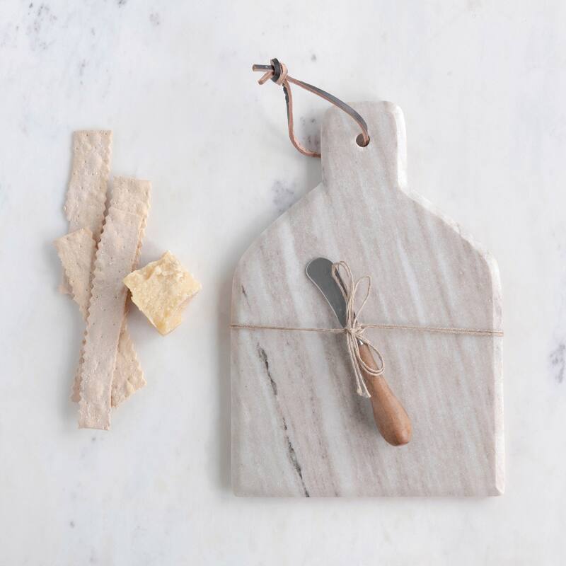 Marble Cheese/Cutting Board with Canapé Knife, Buff Color