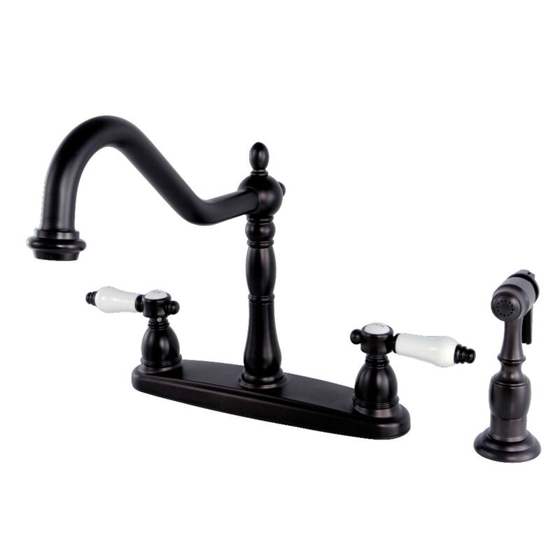 Kingston Brass Vintage Porcelain 8-inch Centerset Kitchen Faucet with Side Sprayer - Oil Rubbed bronze