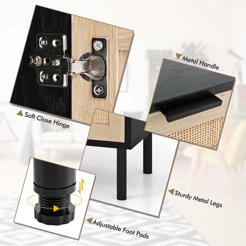 Costway Rattan Nightstand Set of 2 Mid Century Modern End Table with - See Details