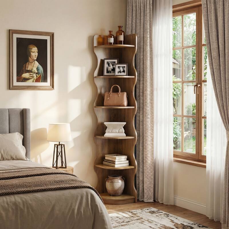 Corner Bookcase, 70.8'' Tall Corner Shelf Storage Display Rack - 13.8'' W × 13.8'' D × 70.8'' H