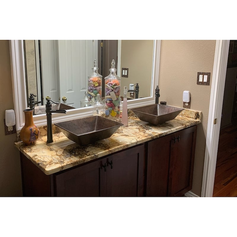 17-in Rectangle Wired Rim Vessel Hammered Copper Sink (VREC17WDB)