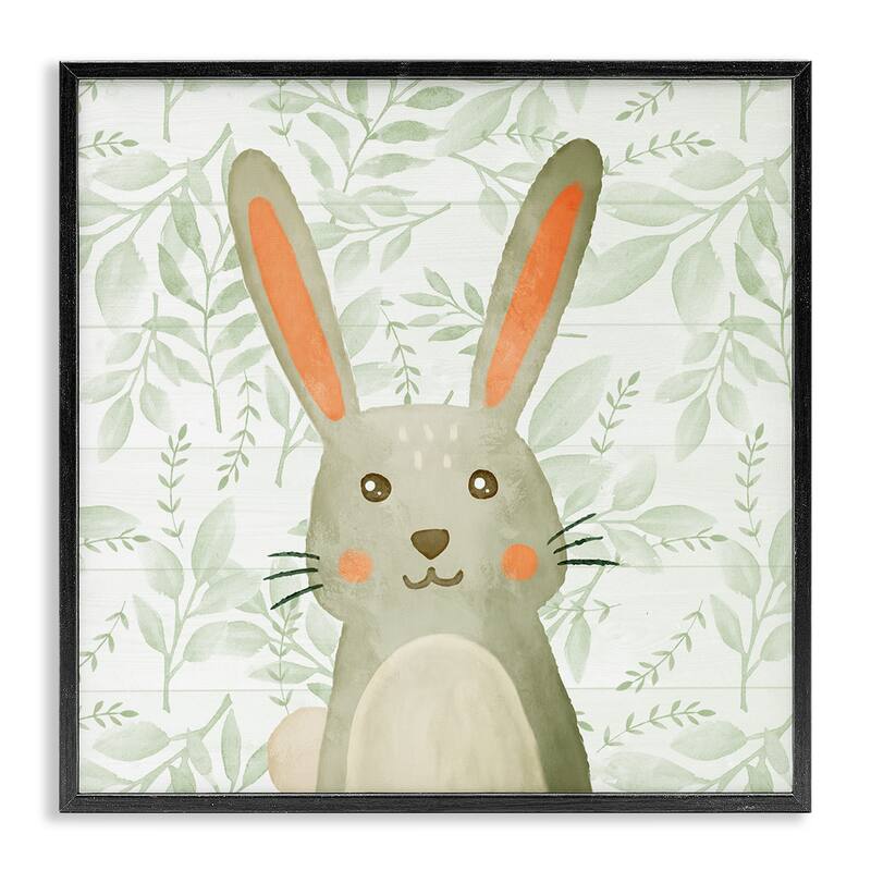Stupell Whimsical Bunny on Florals Framed Giclee Art Design By Kim Allen - 12 x 12 - Black