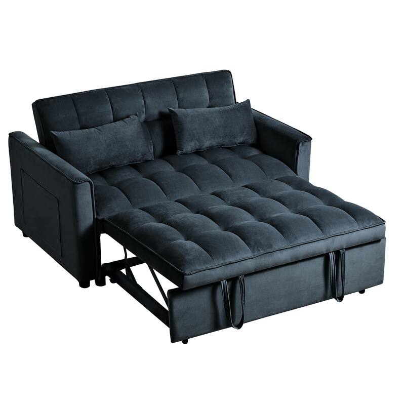 3 in 1 Convertible Sleeper Sofa Bed Pull Out Couch Adjustable Backrest Velvet Loveseat Futon Sofa with Pillows