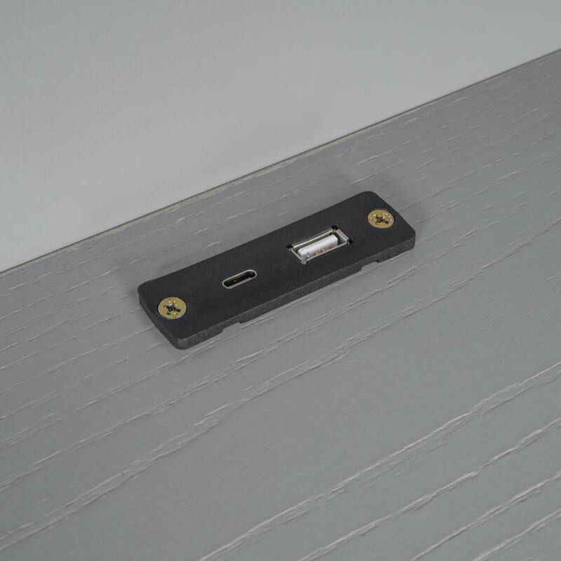 Wood Platform Bed with Built-in LED Light, Multi-functional Headboard, Guardrail and 2 Drawers