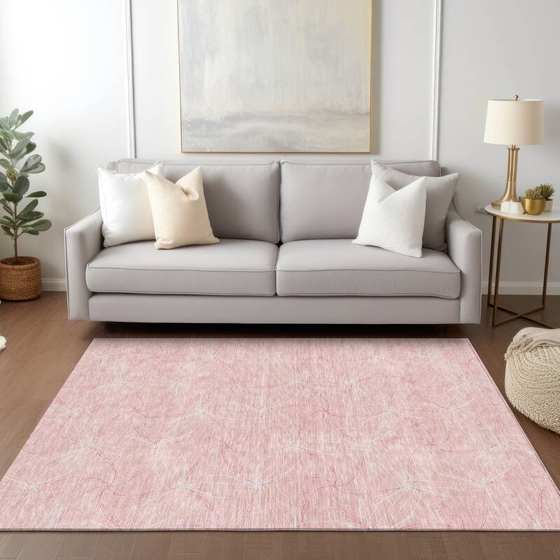 Machine Washable Indoor/ Outdoor Abstract Contemporary Chantille Rug