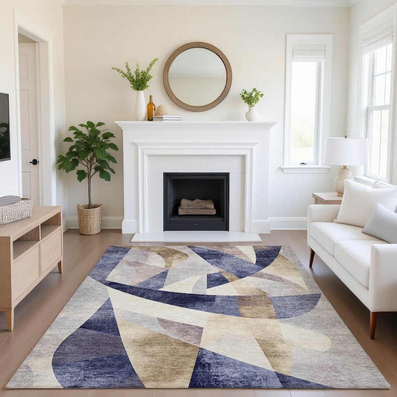 Premium Washable Super Soft Abstract Contemporary Mayfield Rug - 9' x 12' - Navy