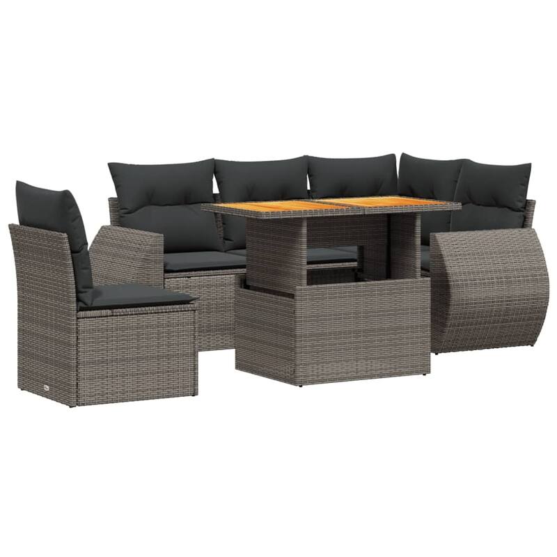 vidaXL Patio Sofa Set with Cushions Table and Modular Sofas 6 Piece Poly Rattan - 21.7 x 39.4 x 28.7