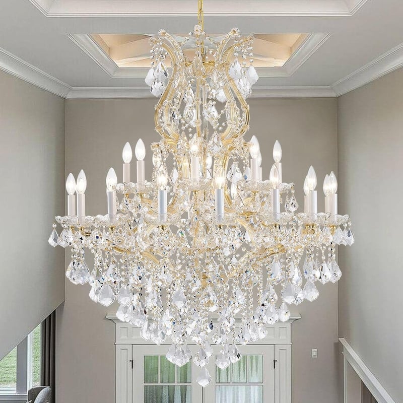 KAYLA Large Crystal Chandelier-24-Light Chandelier Light Fixture Modern Maria Theresa Crystal Chandeliers - D72 - Glod
