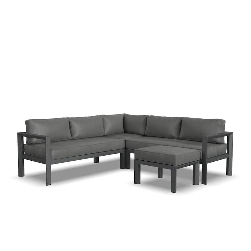 Grayton Gray Aluminum 5 Seat Sectional w/ Ottoman - 87" x 32" x 87"