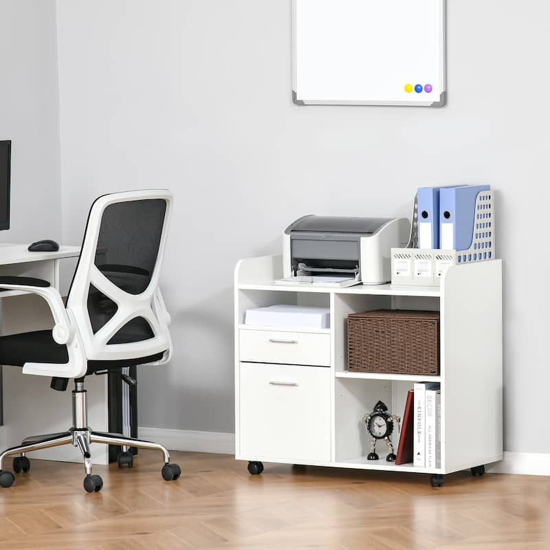 Vinsetto Printer Stand with 2 Drawers, Adjustable Shelves and Wheels for Home Office - White