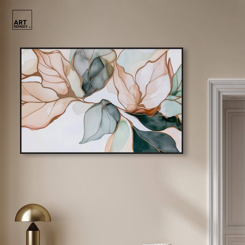 Golden Veined Leaves I Canvas by Art Remedy