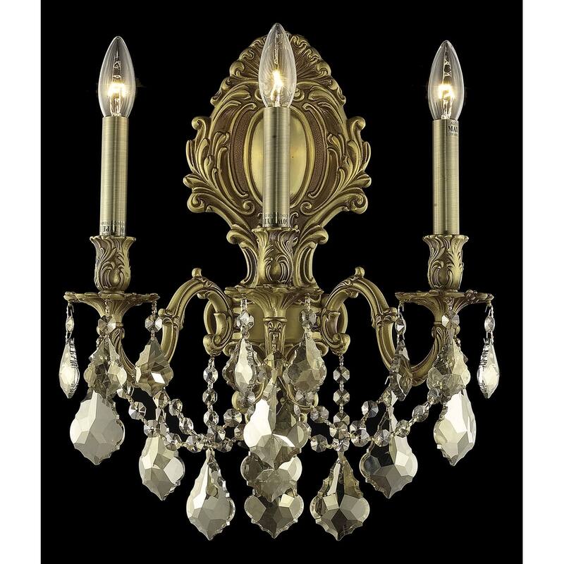 Fleur Illumination Collection Wall Sconce D:14in H:18in E:9.5in Lt:3 French Gold Finish (Royal Cut Crystals) - royal cut/french gold/golden teak (smoky)