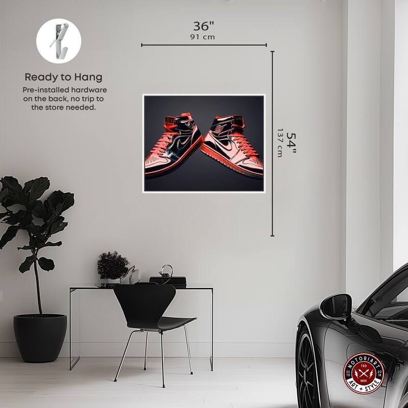 Notoriart Red Sneakers On Display Framed Sneaker 1 Piece Canvas Wall Art