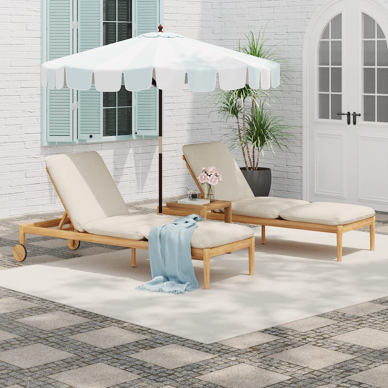 Christopher Knight Home - Jack Acacia Wood Patio Chaise Lounger (Set of 2) - Light Teak+Beige Cushion