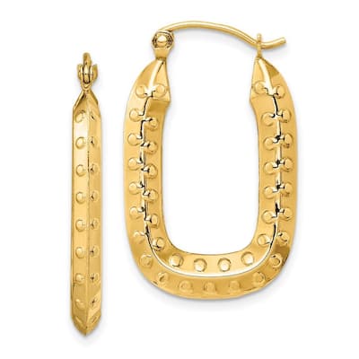 Curata 14k Yellow Gold Polished Textured Rectangle Hoop Earrings - 19mm