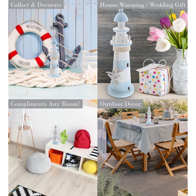 CoTa Global Blue Lagoon Wooden Lighthouse 12 Inch, Nautical Decor - 5″Lx4.35″Wx11.5″H