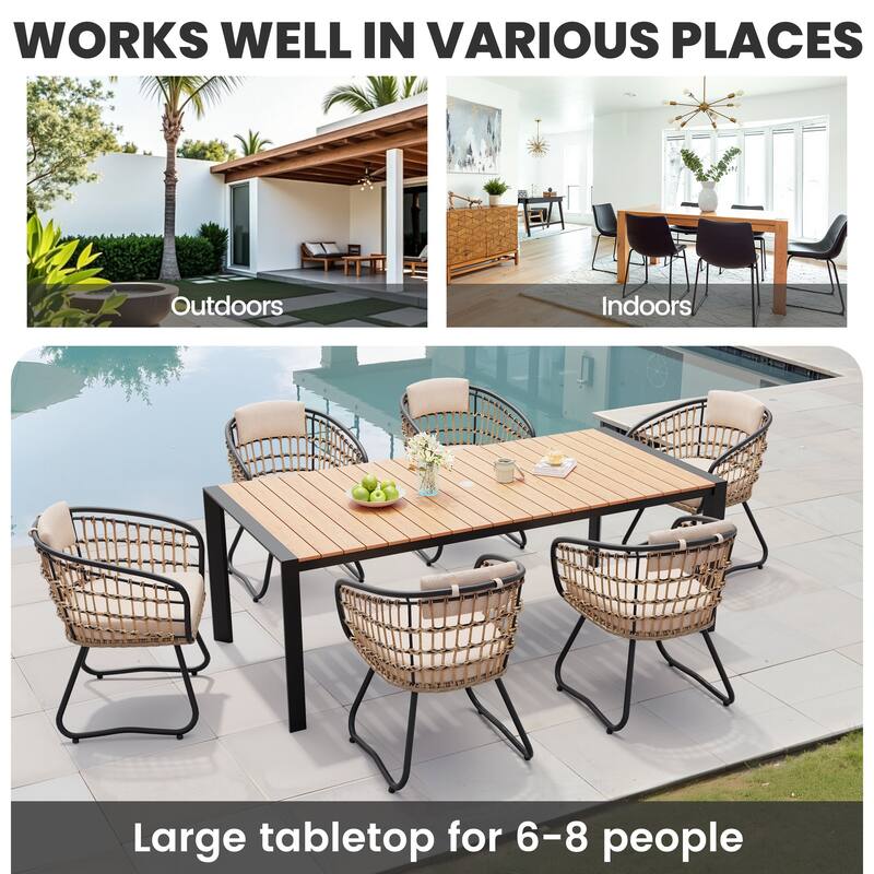 Outdoor Patio Dining Set Aluminum Table with Umbrella Hole with Rattan Chairs