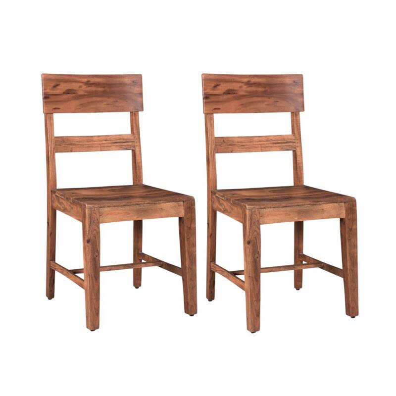 Set of 2 Brown Wooden Armless Dining Side Chairs with Ladder Back for Living Room or Bedrooms - 36”H x 18”W x 18”D