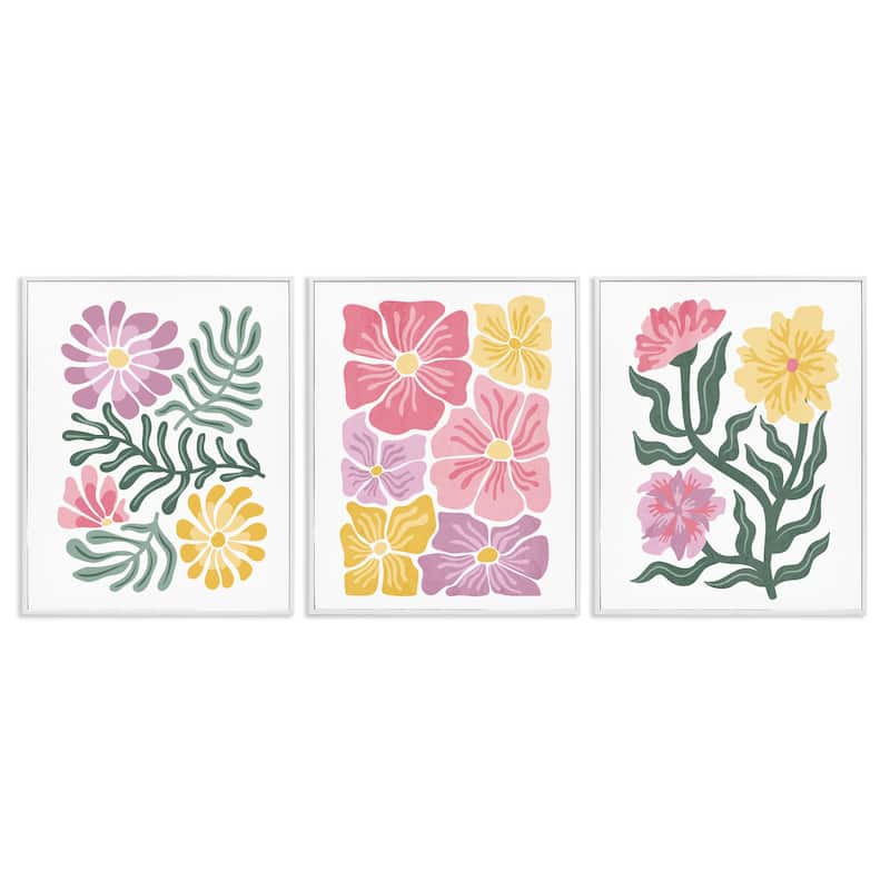 Stupell Minimal Spring Hue Flowers Framed Giclee Art Design By Kim Allen (Set of 3) - 11 x 14 - White