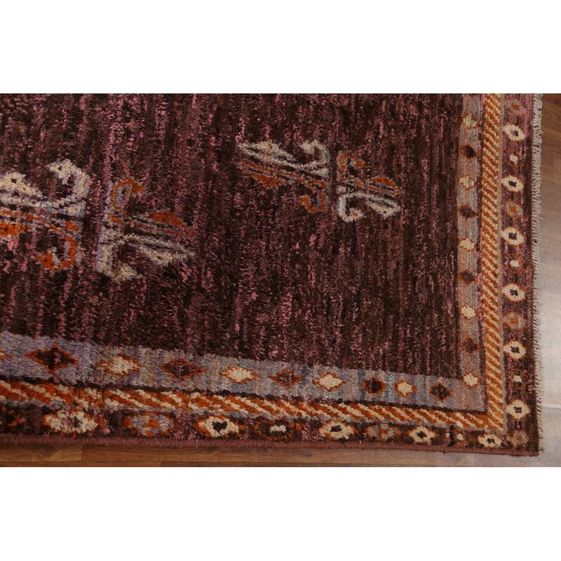 Hand Knotted Oriental 100% Wool Carpet Modern Geometric Pink Moroccan Area Rug - 8' 1'' X 5' 8''