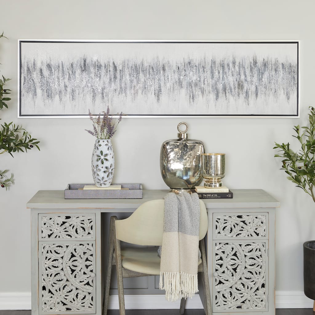 Gray Canvas Modern Abstract Framed Wall Art with Silver Frame