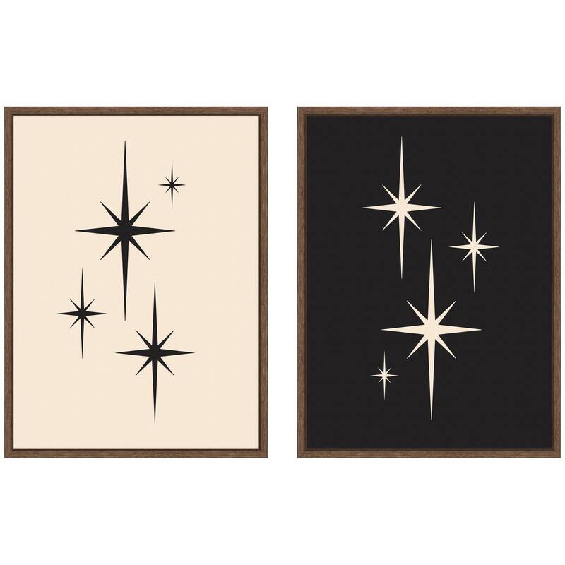 Kate and Laurel Starburst Retro Atomic 70s Style MCM Minimalist 2 Piece Framed Canvas Wall Art Set by Lucky Guava - 2 Piece Set 18x24 - Walnut
