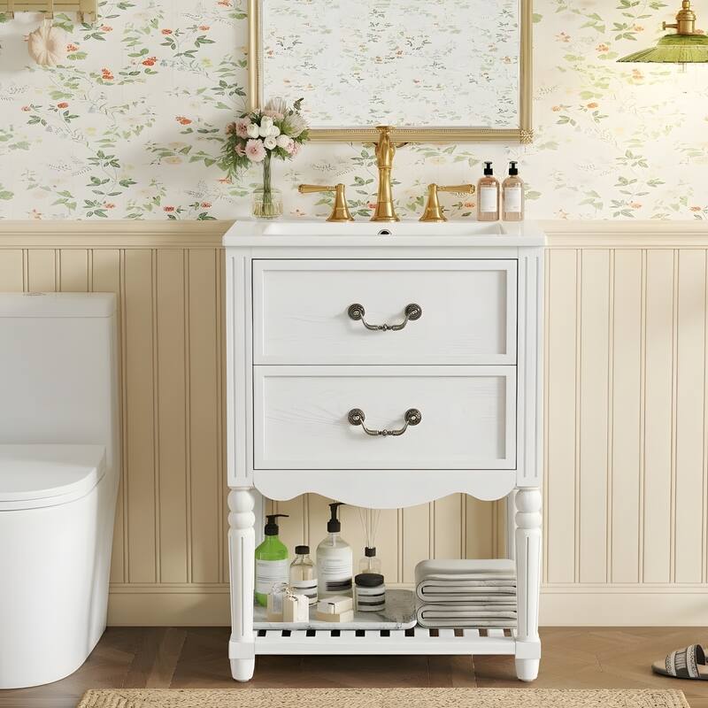24'' Bathroom Vanity with Ceramic Sink - White