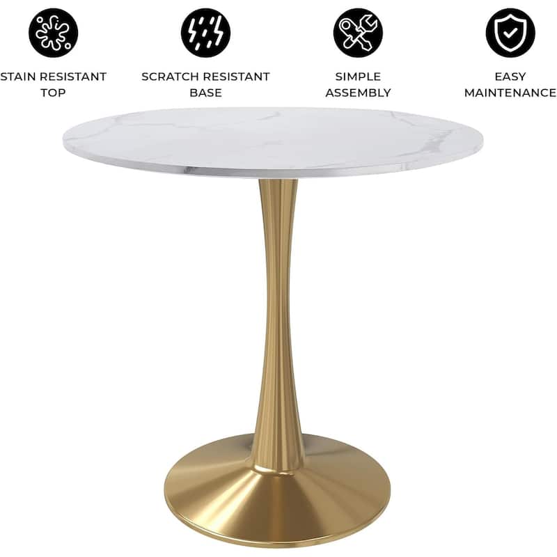 Bristol 40" Modern Round Dining Table with Accent Gold Steel Pedestal Base, Scratch-Resistant and Easy-Care