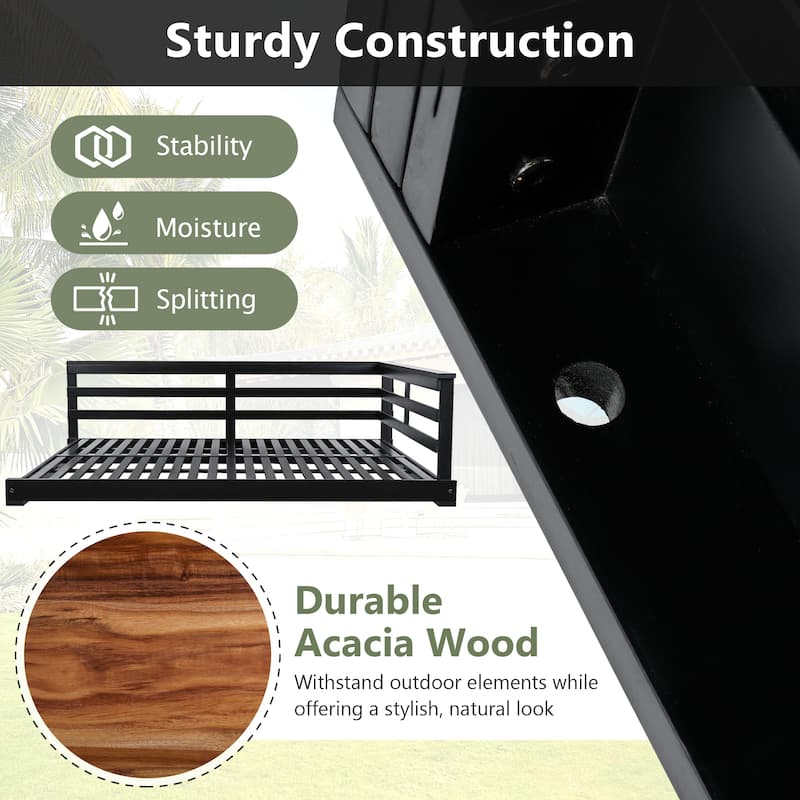 Topmax Acacia Wood Porch Swing Bed For Outdoor With Hemp Ropes - Full Size Patio Hanging Bed (Excluding the table)